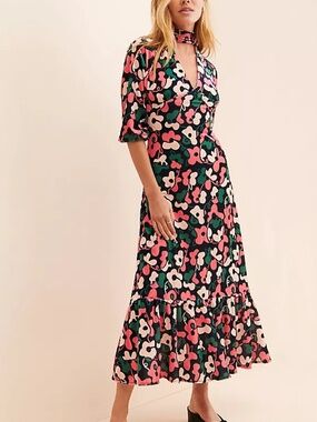 Dazey LA Velvet Floral Midi Dress With Scrunchie
